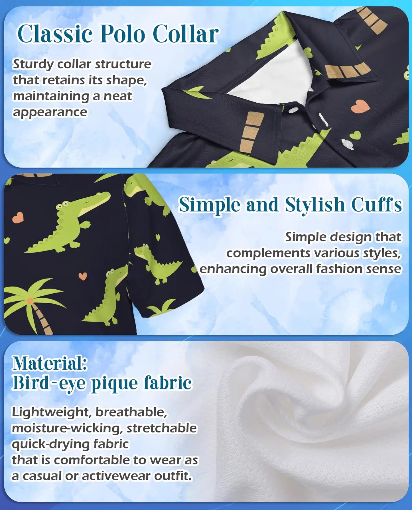 Cute Alligator Tropical 3D Polo Shirt for Men | Netecom
