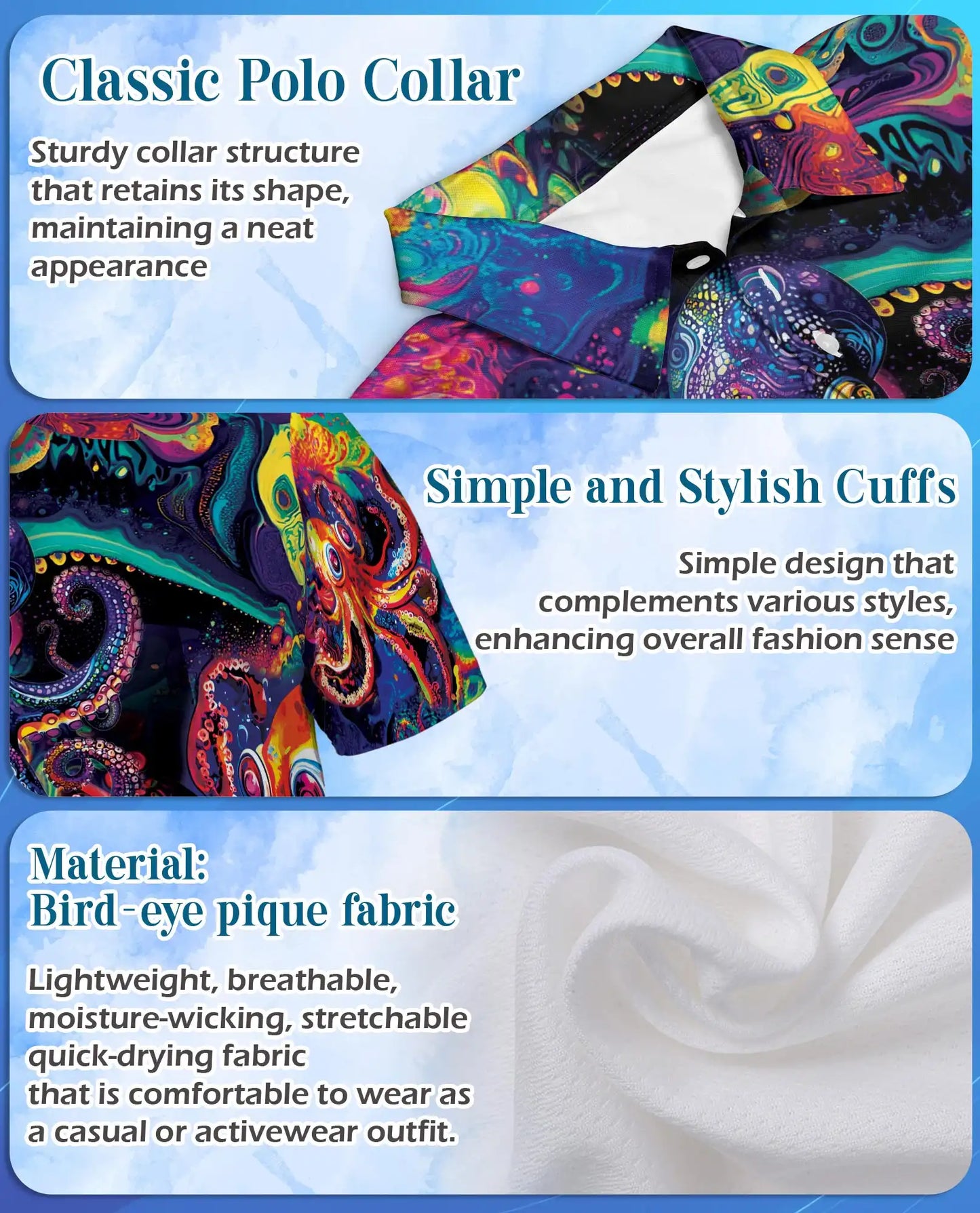 Psychedelic Octopus Polo Shirt – Colorful Ocean Style | Netecom