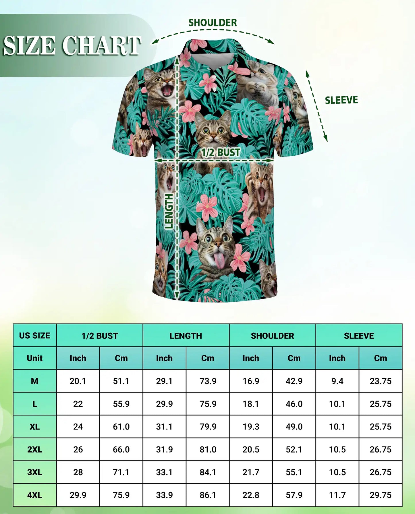 Funny Tropical Cat Polo Shirt for Men- Print Cute Cat | Netecom