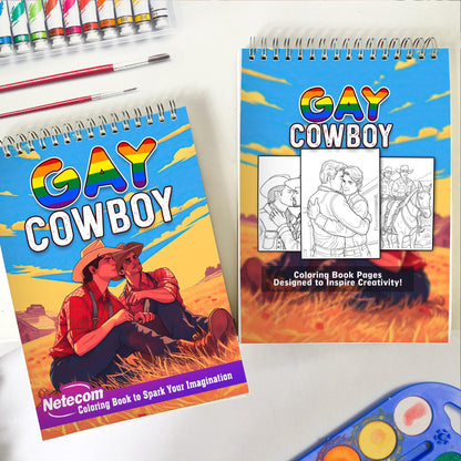 Gay Cowboy Spiral Bound Coloring Book, Immerse Yourself in 30 Whimsical Coloring Pages, Reflecting the Passion and Connection of Gay Cowboys in the Wild West