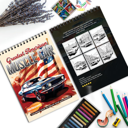 Greatest American Muscle Car Spiral Bound Coloring Book, Iconic American Muscle Cars for Automotive Fans, Perfect for Car Enthusiasts and Muscle Car Aficionados