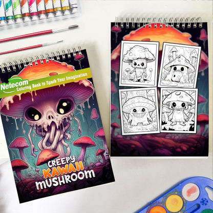 Creepy Kawaii Mushroom Spiral Bound Coloring Book, Celebrate the Charming Peculiarities of Kawaii Mushrooms with 30 Pages of Creepy-Cute Artwork