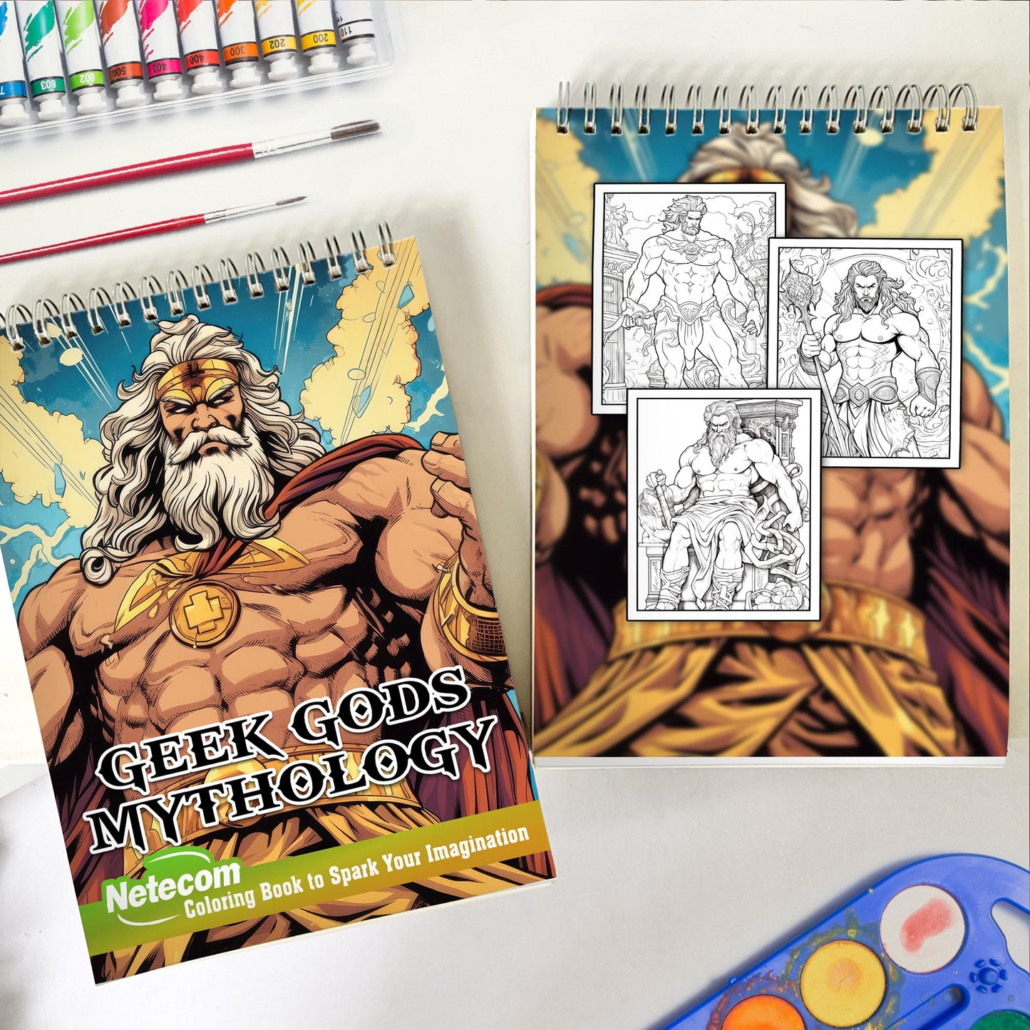 Geek Gods Mythology Spiral Bound Coloring Book, Immerse Yourself in 30 Intriguing Mythological Coloring Pages, Unveiling Geek Gods from Diverse Worlds