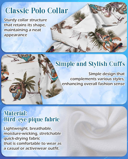 Funny Sloth Summer Beach Polo Shirt for Men – Tropical Animal Style | Netecom