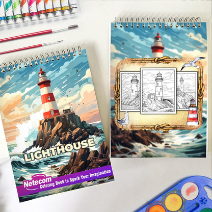 Lighthouse Spiral Boound Coloring Book: 30 Pages of the World of Coastal Beacons and Unleash Their Creativity