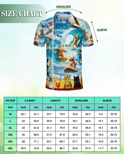 Surfing Cat 3D Polo Shirt for Men – Funny Beach Summer Style | Netecom