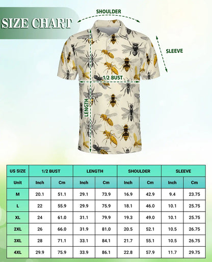 Bee Polo Shirt – Vintage Pollinator Insect Print | Netecom