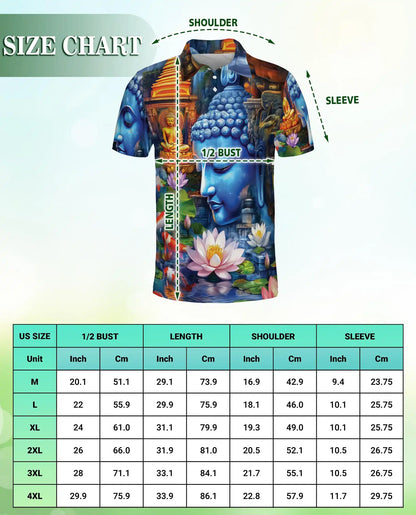 Buddha Lotus 3D Polo Shirt for Men – Spiritual Zen Art Style | Netecom