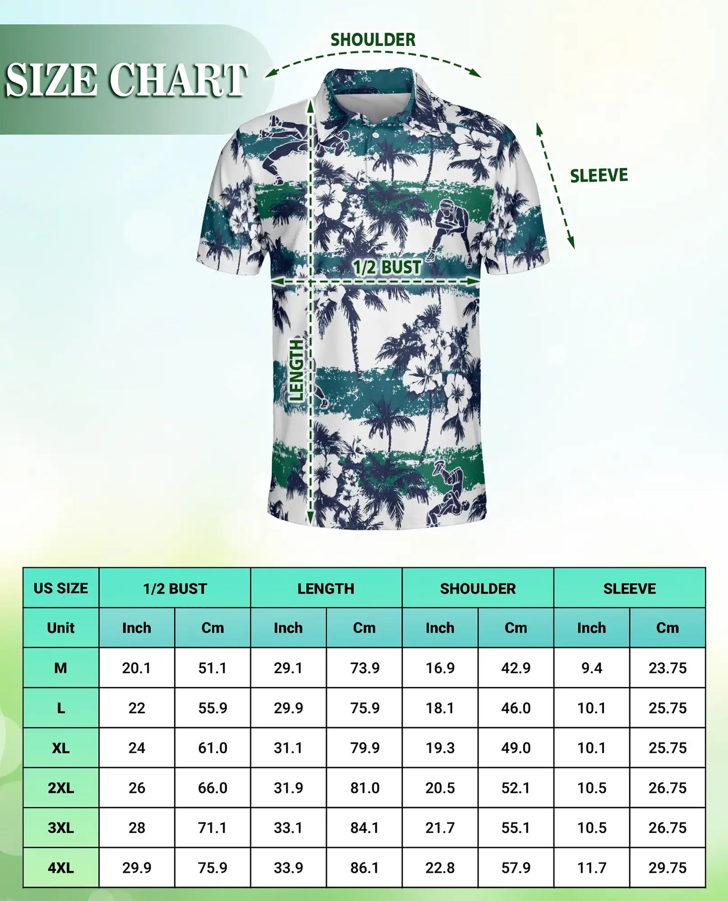 Blue Green Hawaiian Football Polo Shirt | Netecom