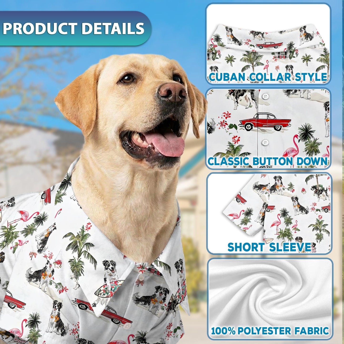 Netecom Matching Tropical Australian Shepherd Aloha Hawaiian Shirt for Dog and Owner, Aloha Summer Shirt, Dog Breed Tropical Print Outfit for Pet and Human, Beach Vacation Casual Wear