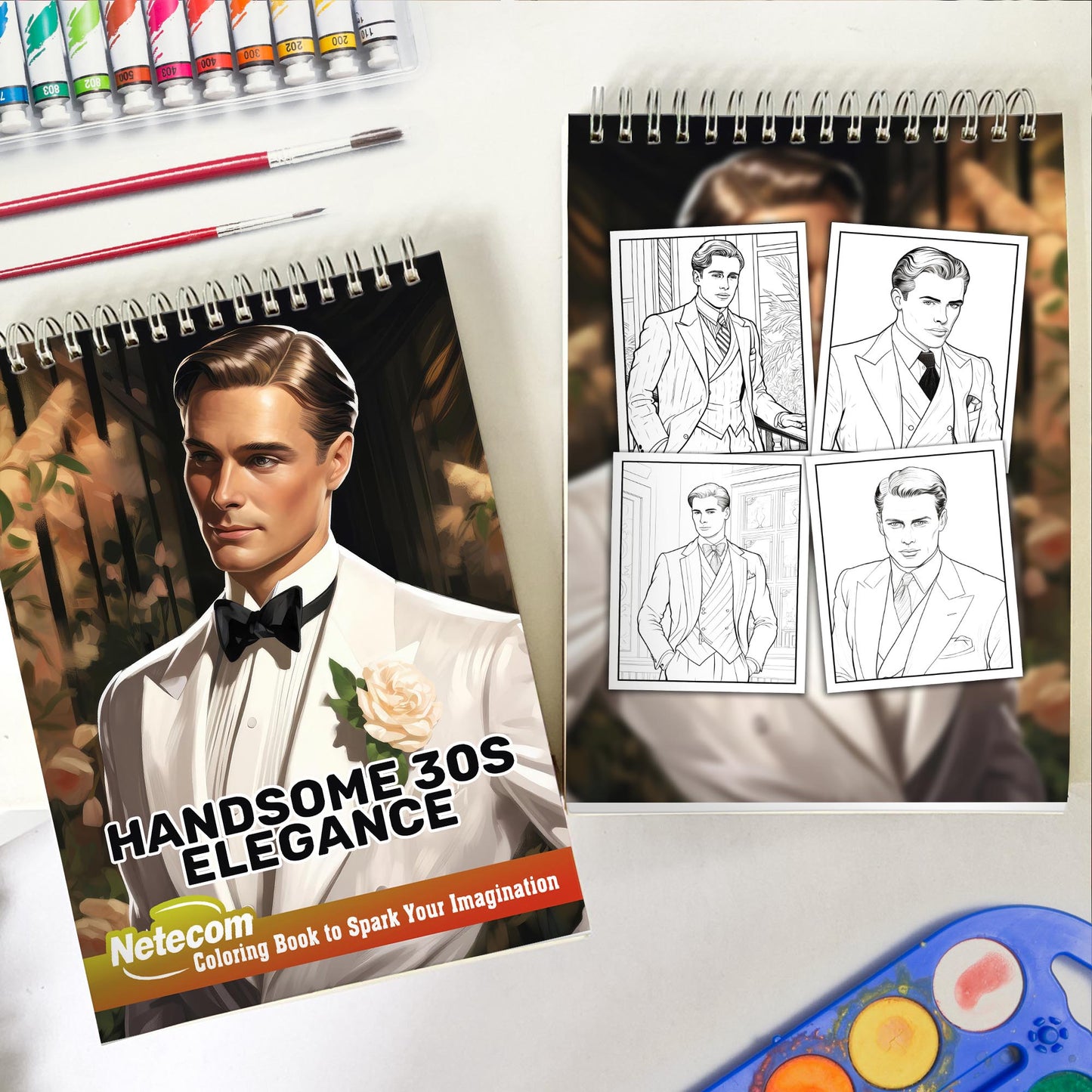 Handsome 30s Elegance Spiral Bound Coloring Book, Capture the Essence of 1930s Elegance with 30 Inspiring Coloring Pages, Creating a Timeless Gallery of Handsome Men