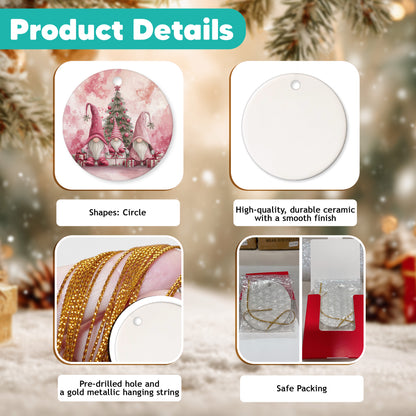 Netecom Pink Christmas Gnome Ornament, Cute Scandinavian Tomte Ceramic Ornament for Christmas Tree Hanging Decorations Gift, Gnome Lover Gifts, Home Decor, Holiday Party Present