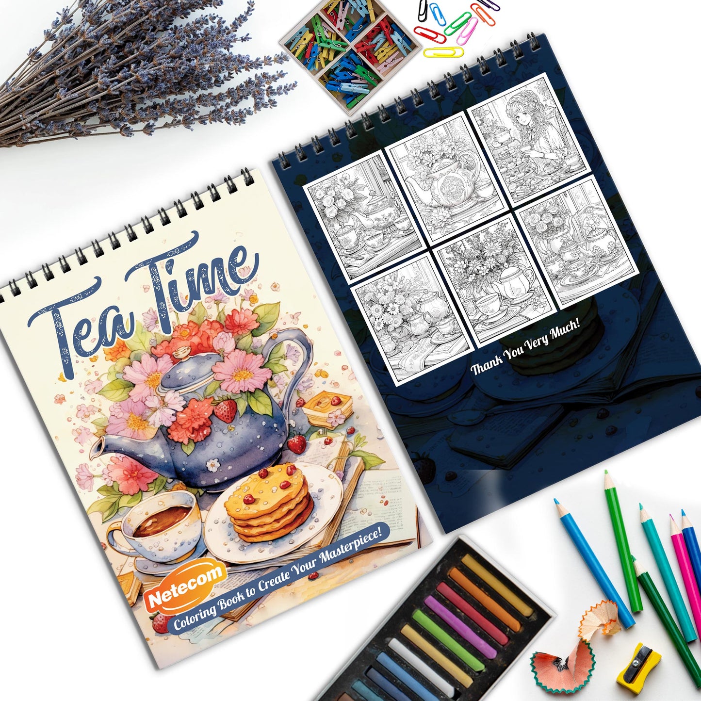 Tea Time Spiral Bound Coloring Book, Serene Tea Time Scenes for Relaxation, Great for Tea Lovers and Those Seeking a Peaceful Artistic Break