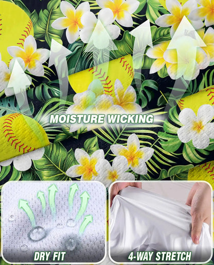 Yellow Softball And Plumeria Print Sleeveless Polo Shirt for Women  | Netecom