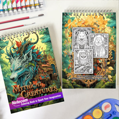 Mythical Creatures Spiral Bound Coloring Book, Unleash Your Creativity with 30 Coloring Pages, Bringing Mythical Creatures to Life with Vibrant Colors