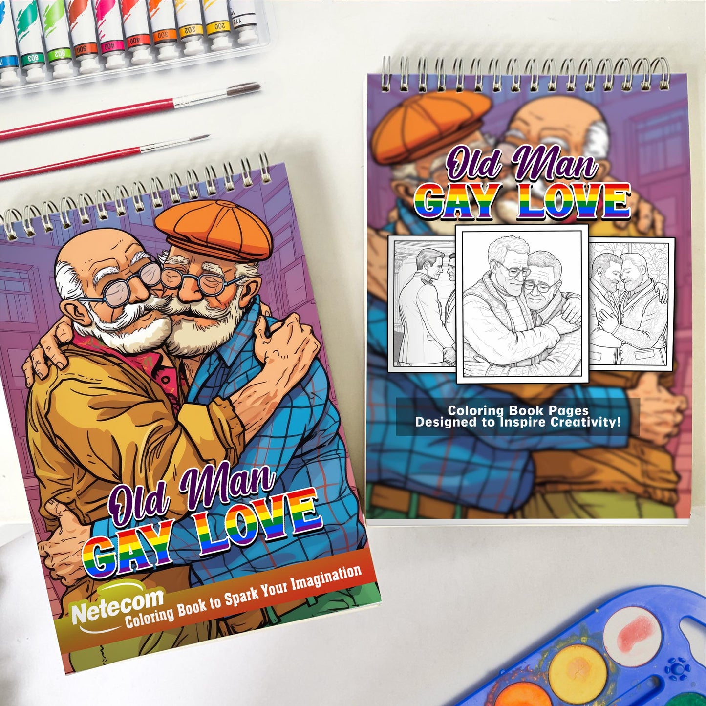 Old Man Gay Love Spiral Bound Coloring Book: Beautiful Bond with 30 Heartwarming Coloring Pages, Depicting Old Man Gay Love