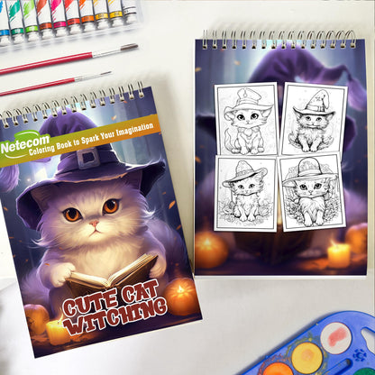 Cute Cat Witching Spiral Bound Coloring Book, Embark on a Coloring Journey with 30 Enchanting Pages, Where Cute Cat Witching Comes to Life.