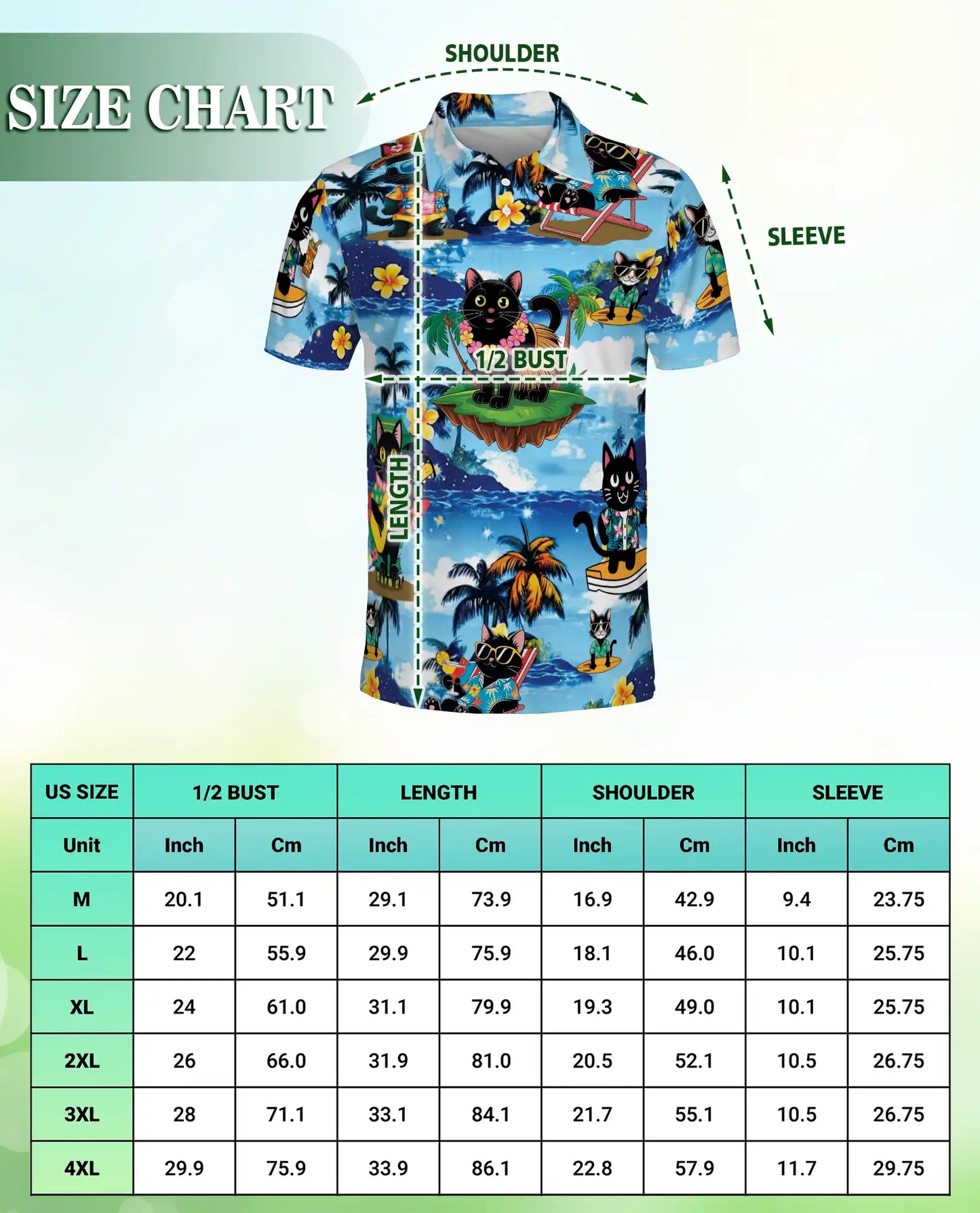 Tropical Black Cat 3D Polo Shirt for Men – Hawaiian Beach Cartoon Style | Netecom