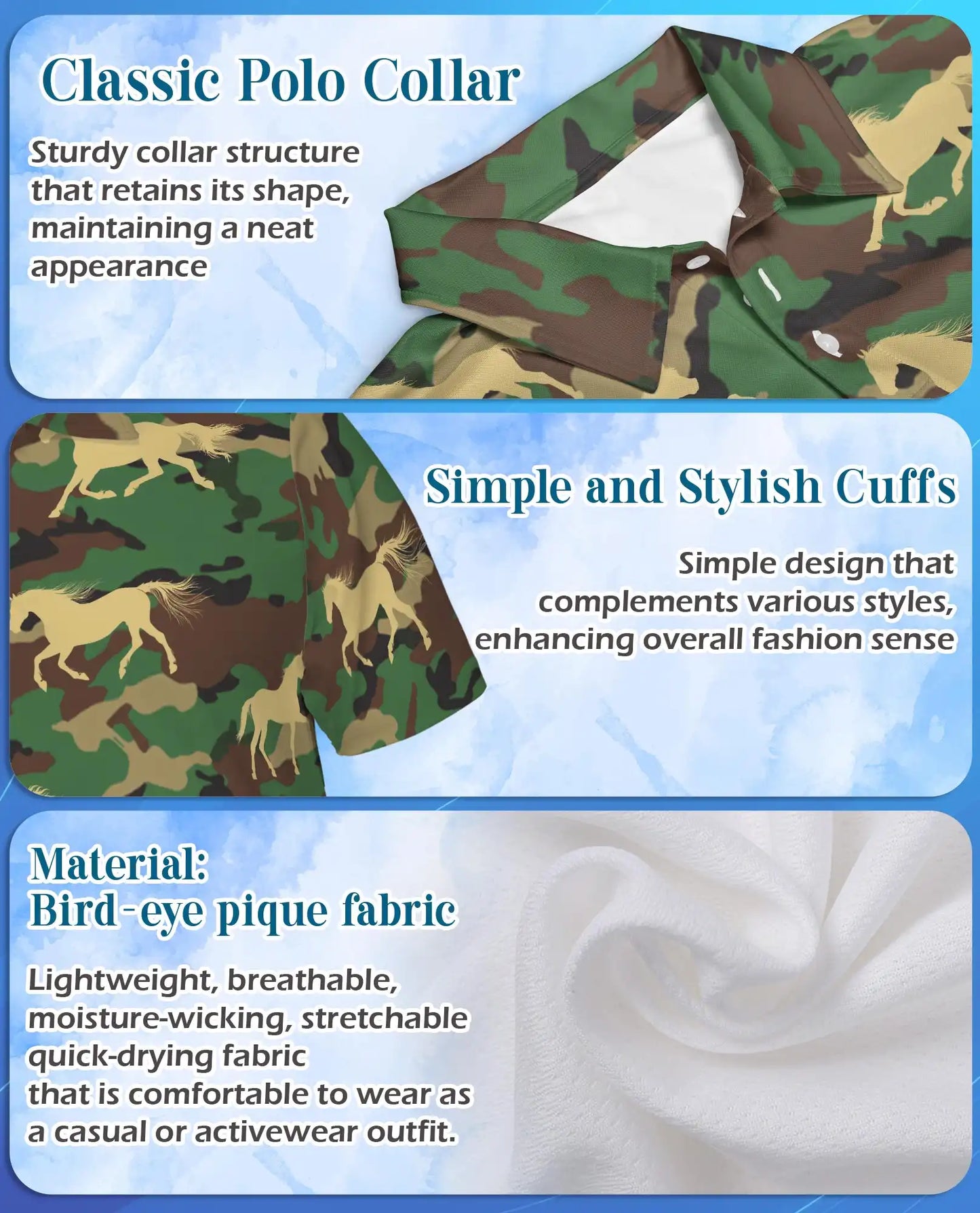 Camouflage Horse Polo Shirt – Military Camo Print | Netecom