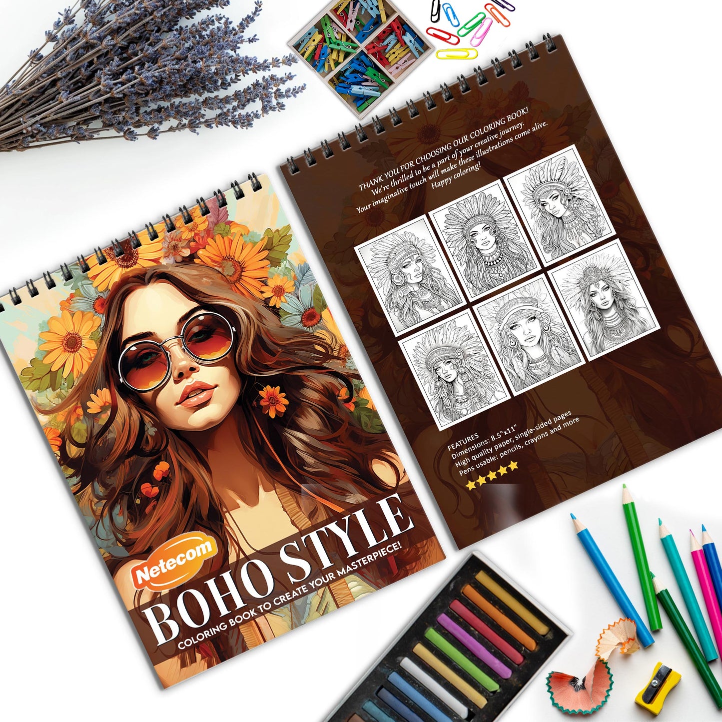 Boho Style Spiral Bound Coloring Book, Bohemian Style Illustrations for a Chic and Relaxing Artistic Journey, Perfect for Boho Fashion Lovers