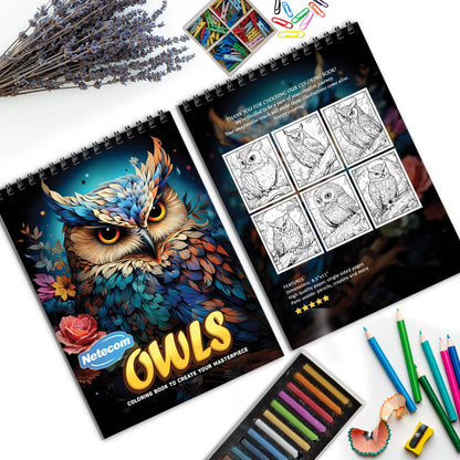 Owls Spiral Bound Adult Coloring Book