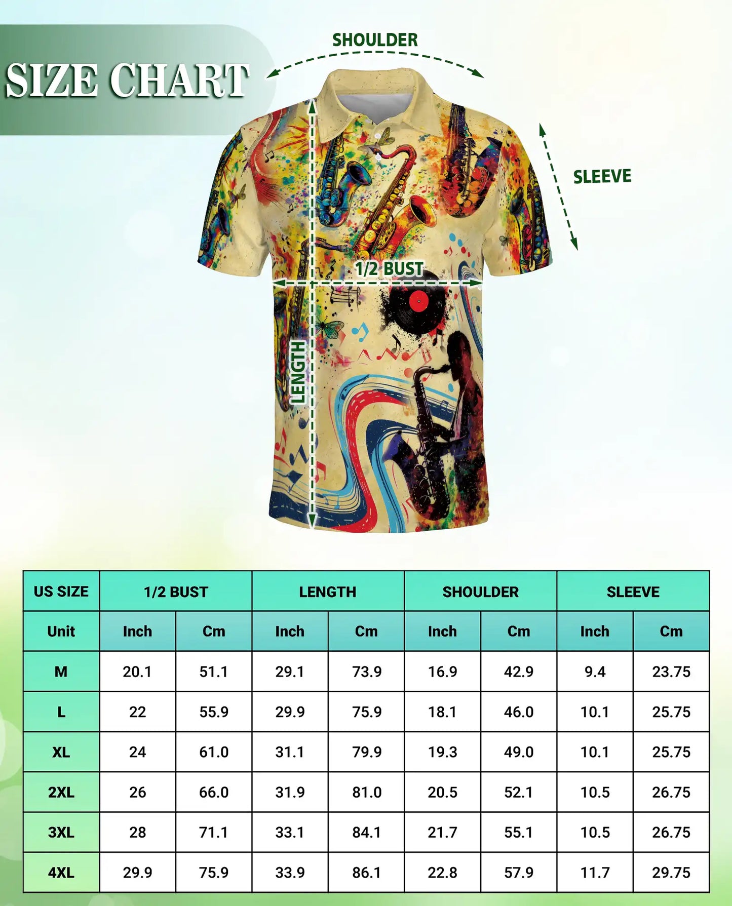 Saxophone Music 3D Polo Shirt for Men – Jazz Retro Art Style | Netecom