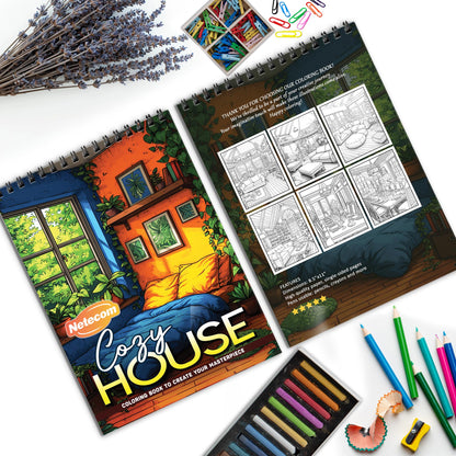 Cozy House Spiral Bound Coloring Book, Welcoming Home Scenes for a Comforting Artistic Retreat, Great for Those Seeking Cozy and Homely Vibes