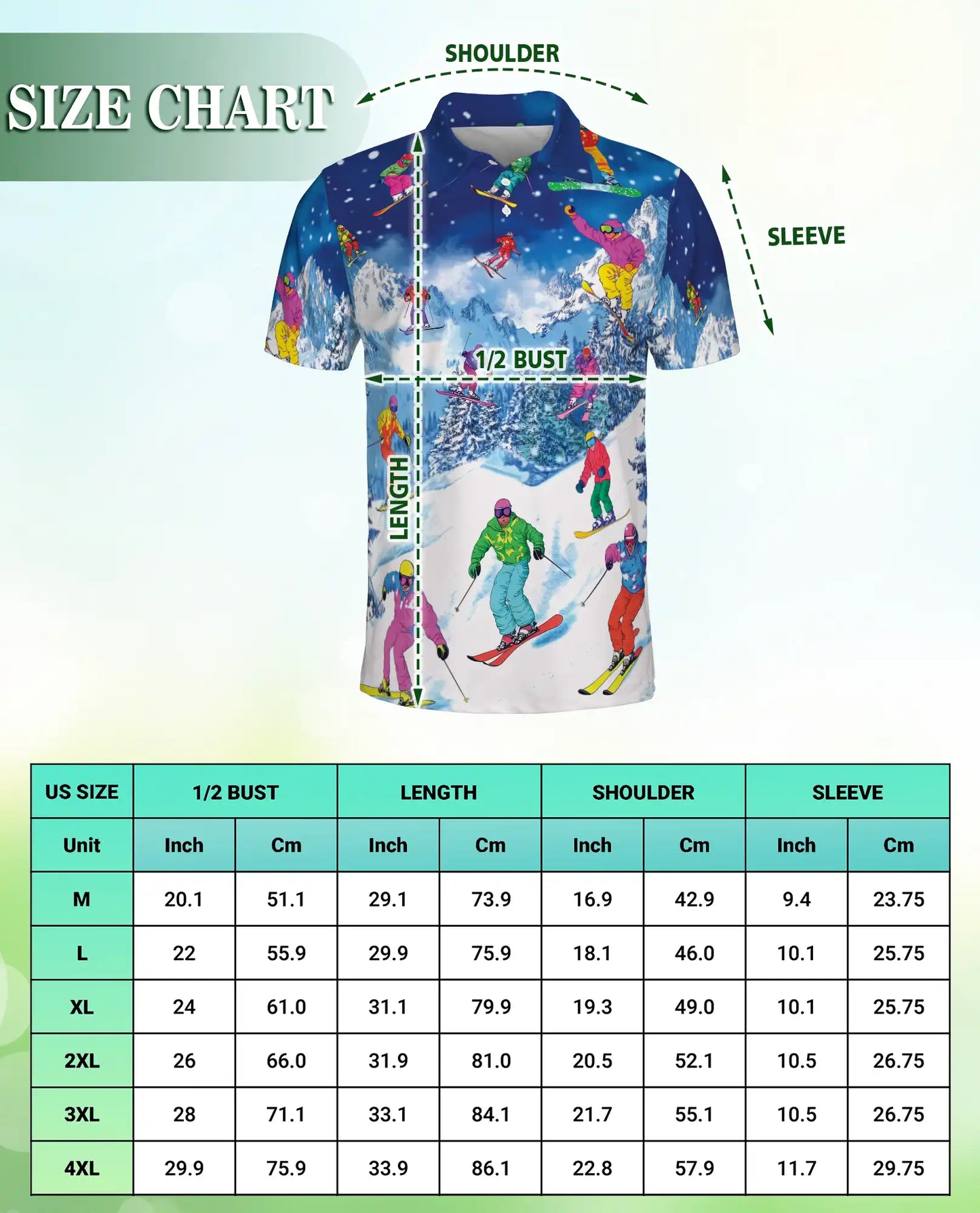 Colorful Skiing 3D Polo Shirt for Men – Winter Mountain Sports Style | Netecom