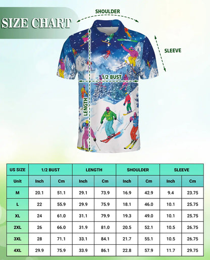 Colorful Skiing 3D Polo Shirt for Men – Winter Mountain Sports Style | Netecom
