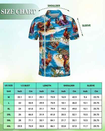 Surfing Rooster 3D Polo Shirt for Men – Funny Beach Chicken Style | Netecom