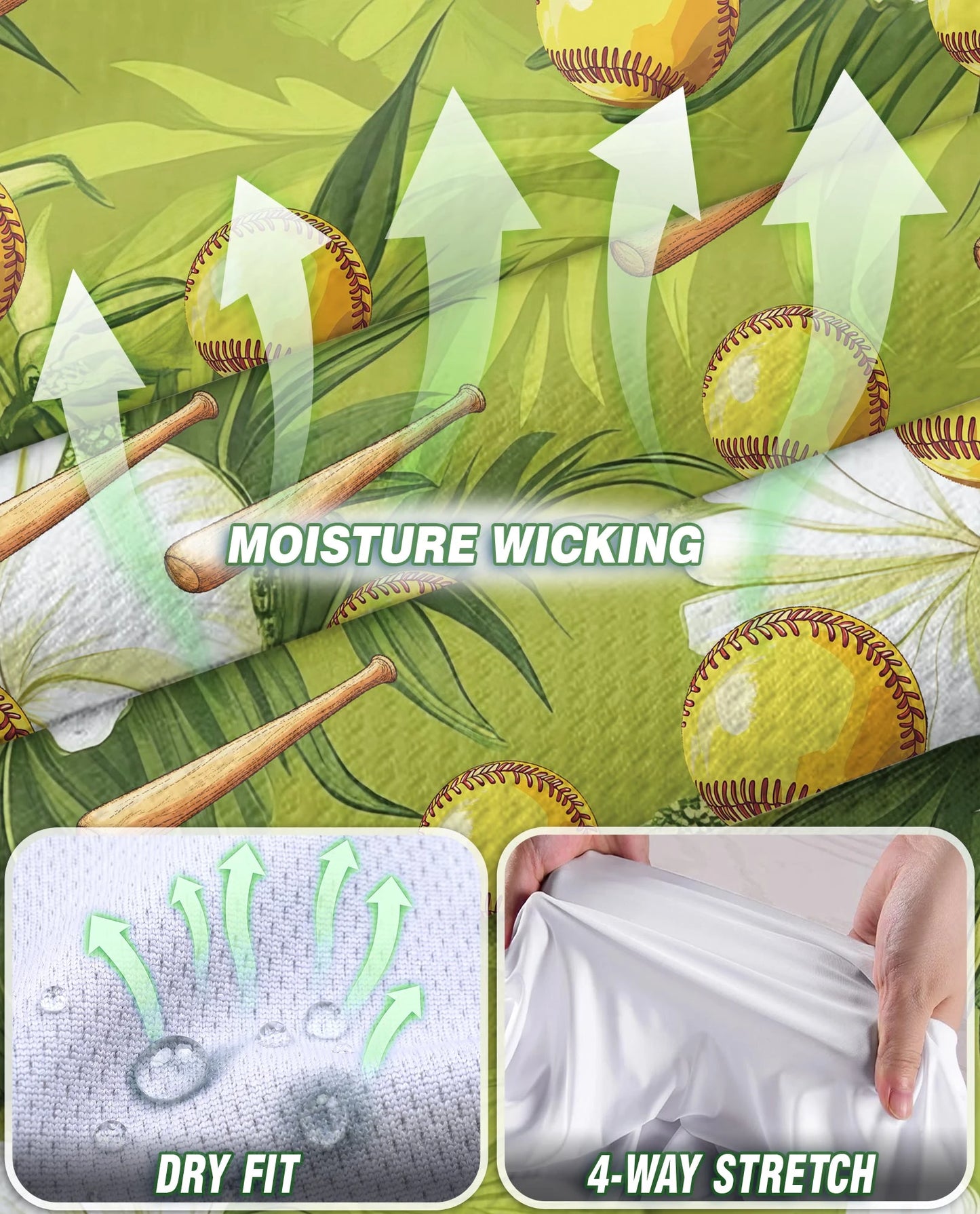 Green Softball and Baseball Bat Tropical Sleeveless Polo Shirt for Women | Netecom