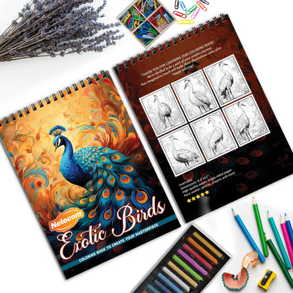 Exotic Birds Spiral Bound Coloring Book, Vibrant Exotic Birds for a Colorful and Tranquil Art Experience, Perfect for Bird Lovers and Nature Enthusiasts