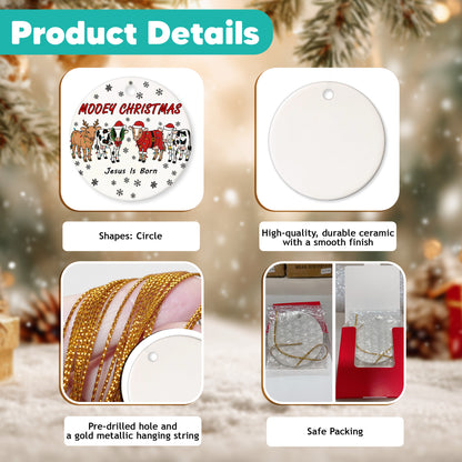 Netecom Funny Cow Christmas Ornament, Mooey Christmas Ceramic Ornament for Xmas Tree Hanging Decorations Gift, Farmer Gifts, Holiday Party Present