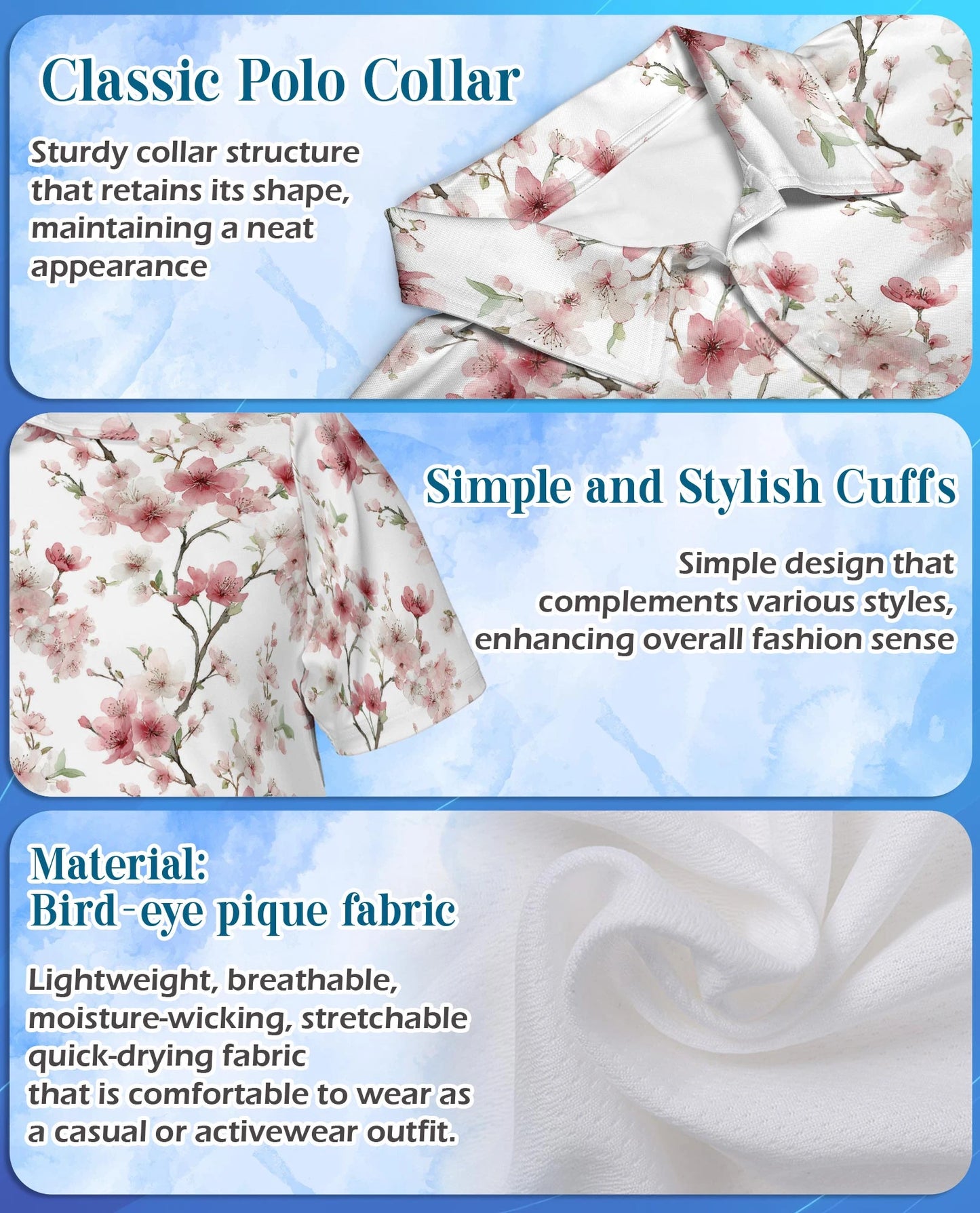 Cherry Blossom Pattern Polo Shirt for Men – Japanese Floral Style | Netecom