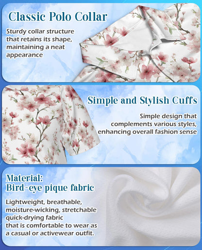 Cherry Blossom Pattern Polo Shirt for Men – Japanese Floral Style | Netecom