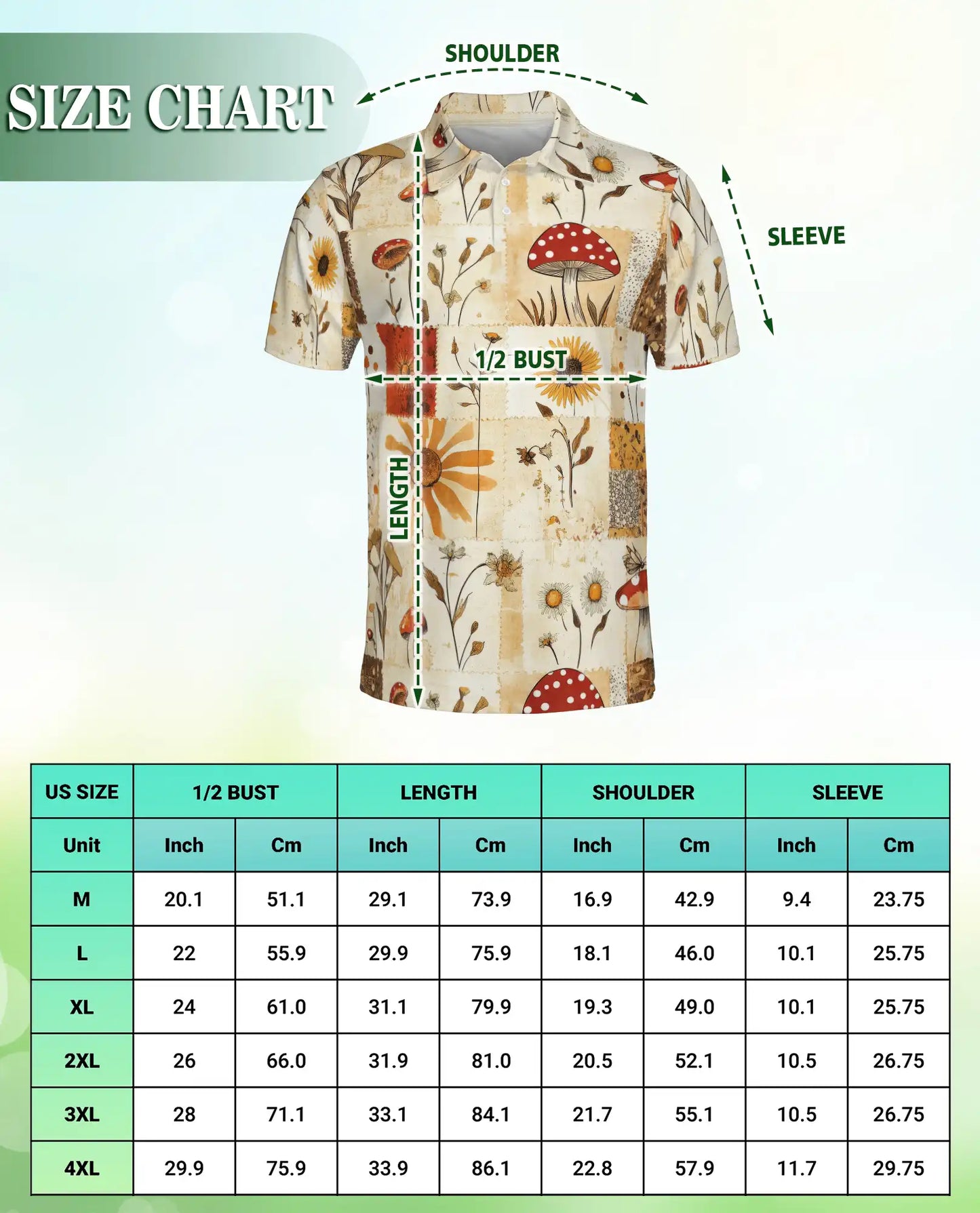 Vintage Mushroom Polo Shirt – Botanical Wildflower Print | Netecom