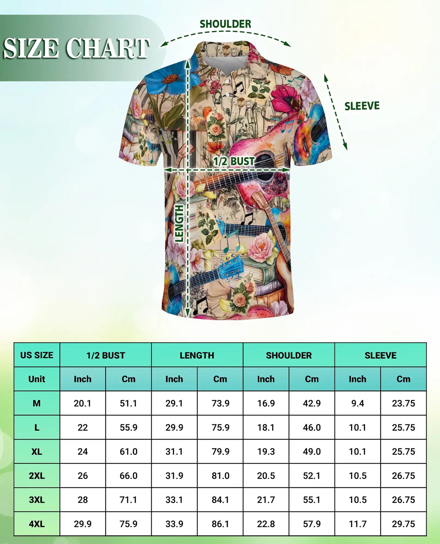 Acoustic Guitar Polo Shirt – Floral Music Art Print | Netecom