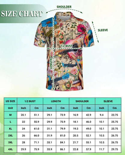 Acoustic Guitar Polo Shirt – Floral Music Art Print | Netecom