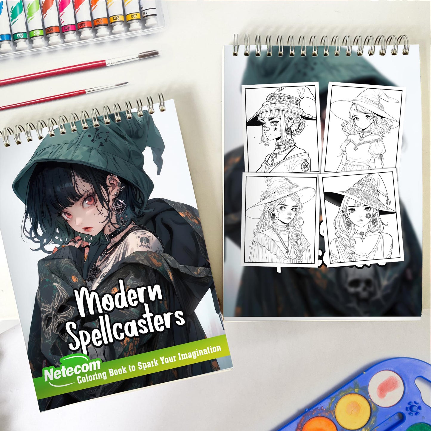 Modern Spellcasters Spiral Bound Coloring Book, Unleash Your Imagination with 30 Enchanting Coloring Pages, Exploring the Fusion of Modern Life and Mystic Arts