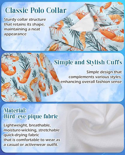 Tropical Shrimp Polo Shirt for Men - Coastal Seafood Hawaiian Summer | Netecom