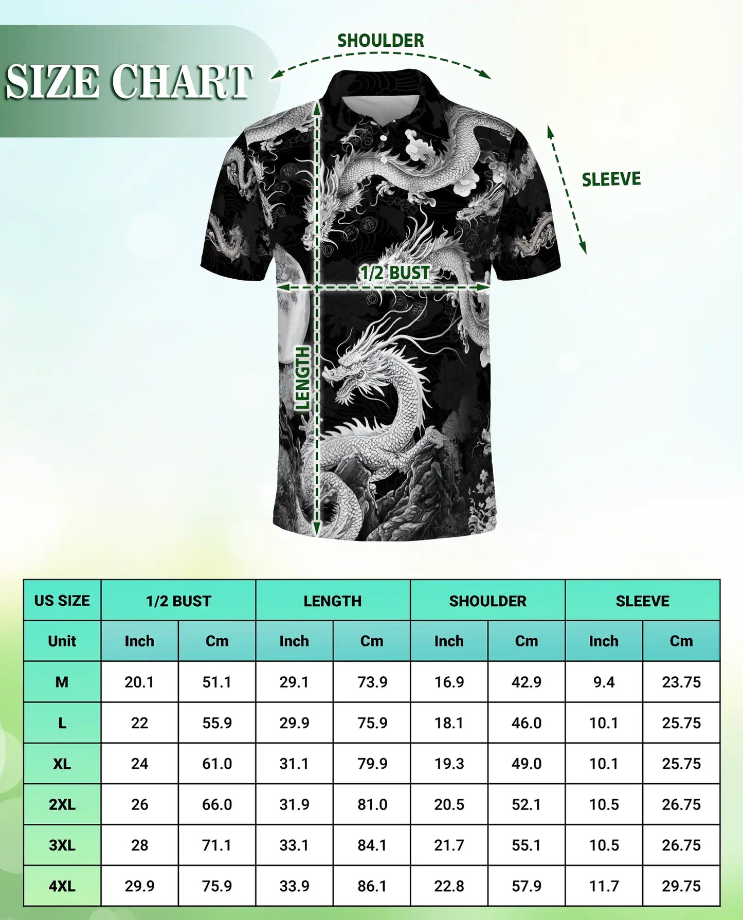 Black White Asian Dragon 3D Polo Shirt for Men – Monochrome Fantasy Style | Netecom