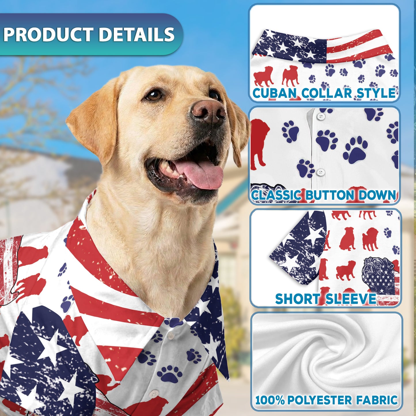 Netecom Matching Pug Flag Hawaiian Shirt for Dog and Owner, Aloha Summer Shirt, Pug Print Button Down Outfit for Pet and Human, Beach Vacation Casual Wear