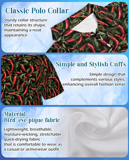 Red Chili Pepper Polo Shirt - Spicy Food Lover Style | Netecom