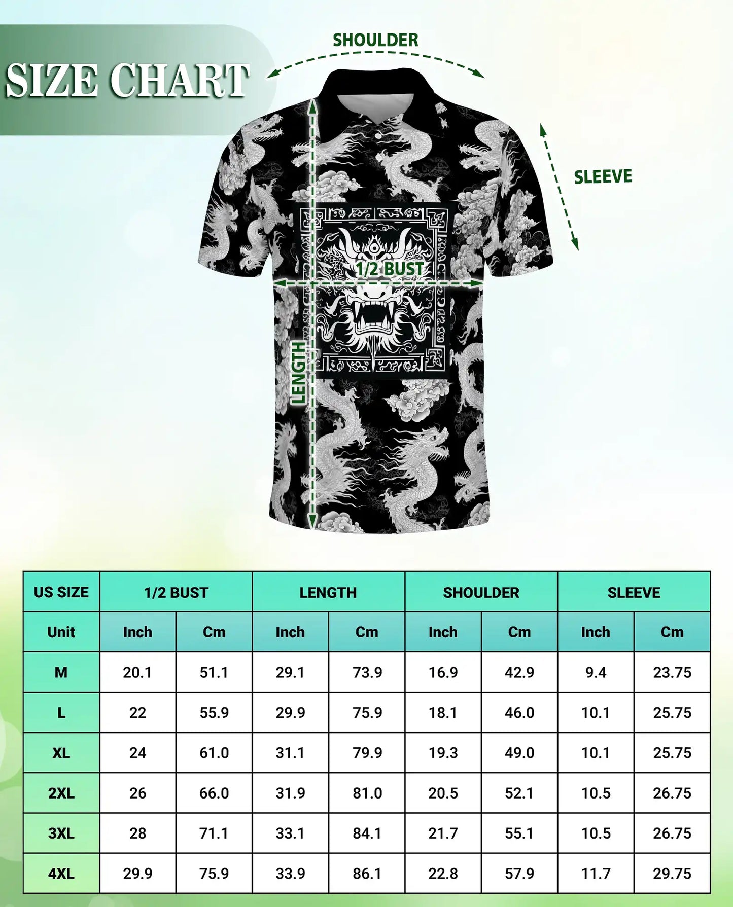 Black White Dragon 3D Polo Shirt for Men – Oriental Mythical Art Style | Netecom