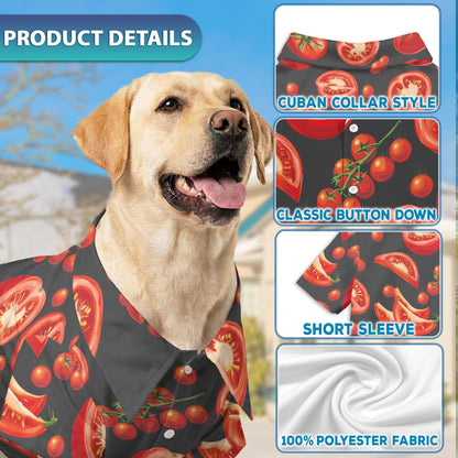 Netecom Matching Tomato Print Hawaiian Shirt for Dog and Owner, Aloha Summer Shirt, Tomato Pattern Button Down Outfit for Pet and Human, Beach Vacation Casual Wear
