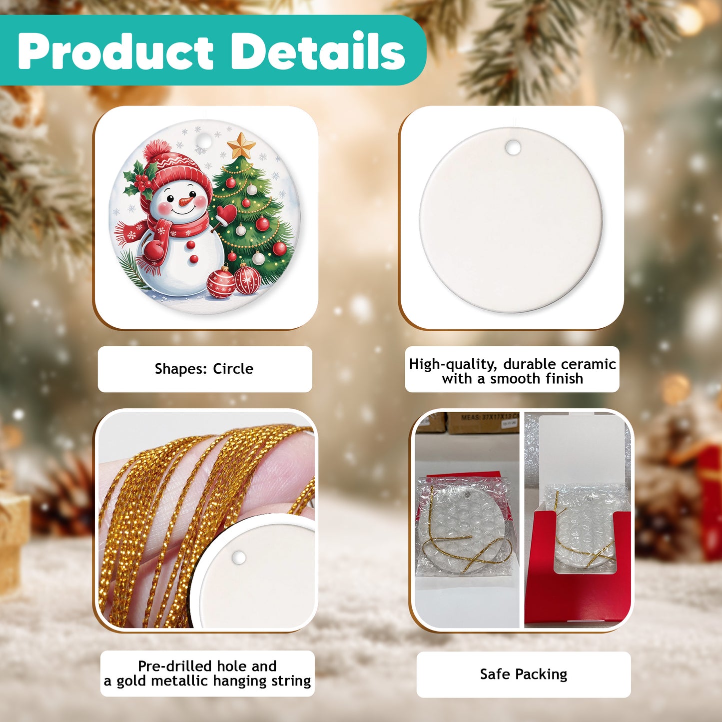 Netecom Smiling Snowman Christmas Tree Ornament, Cute Winter Snowy Snowman Ceramic Ornament for Christmas Tree Hanging Decorations Gift, Gifts for Family and Friend, Holiday Party Present