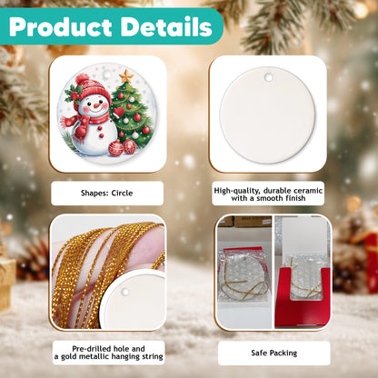 Netecom Smiling Snowman Christmas Tree Ornament, Cute Winter Snowy Snowman Ceramic Ornament for Christmas Tree Hanging Decorations Gift, Gifts for Family and Friend, Holiday Party Present