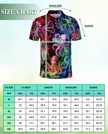 Colorful Octopus 3D Polo Shirt for Men – Tropical Ocean Style | Netecom