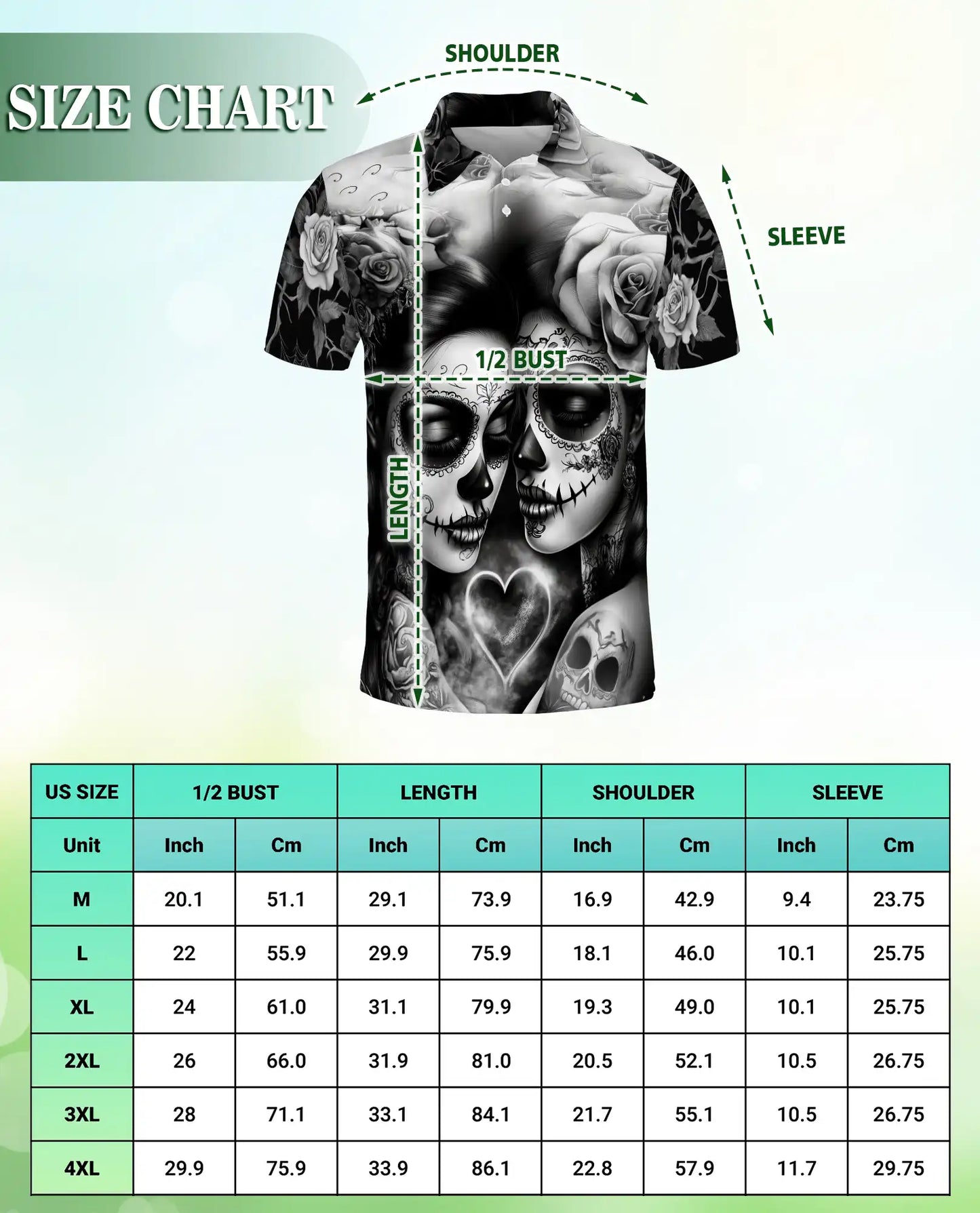 Sugar Skull Couple Polo Shirt – Gothic Rose Print | Netecom
