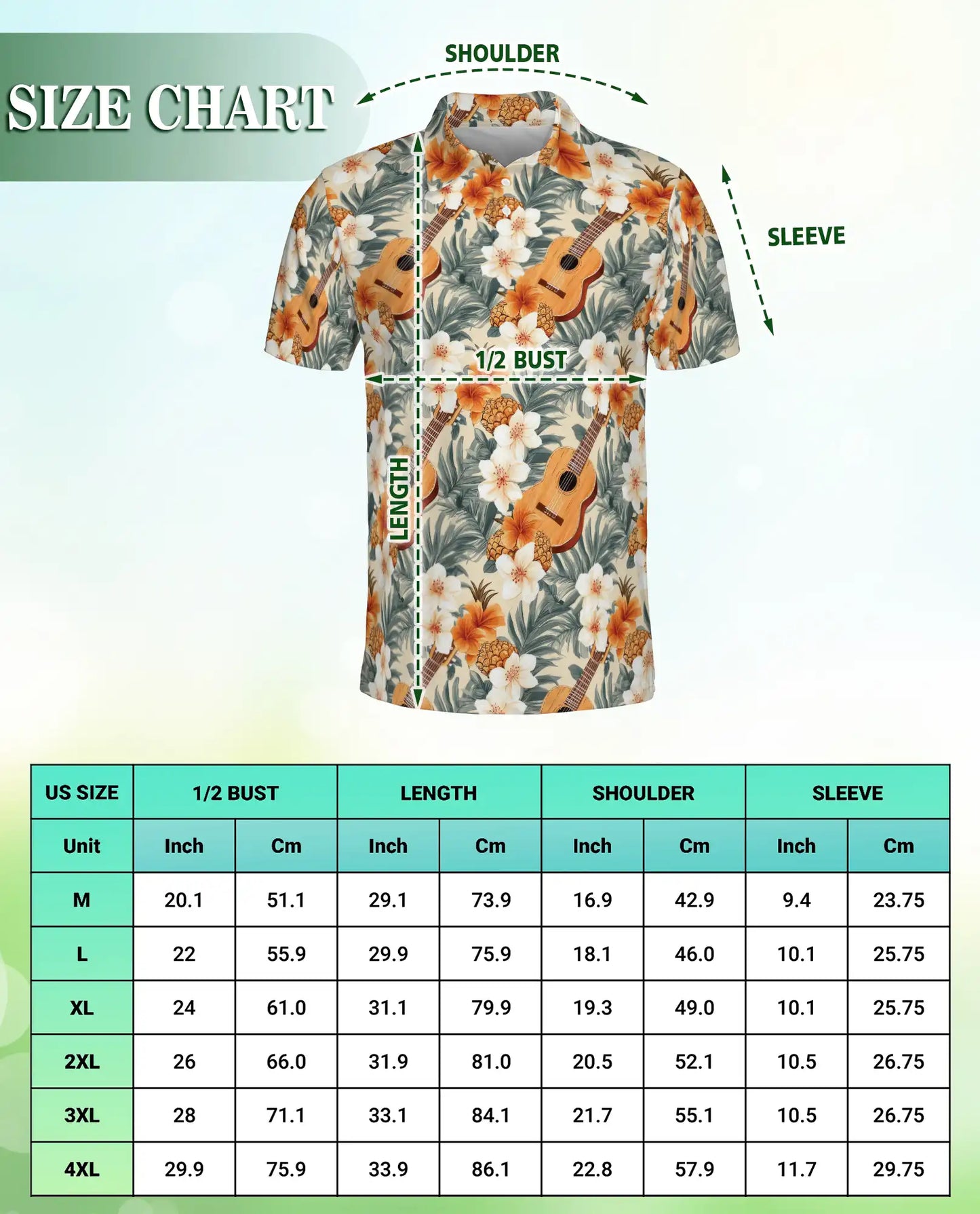 Tropical Ukulele Polo Shirt for Men-Print Hibiscus Pineapple | Netecom